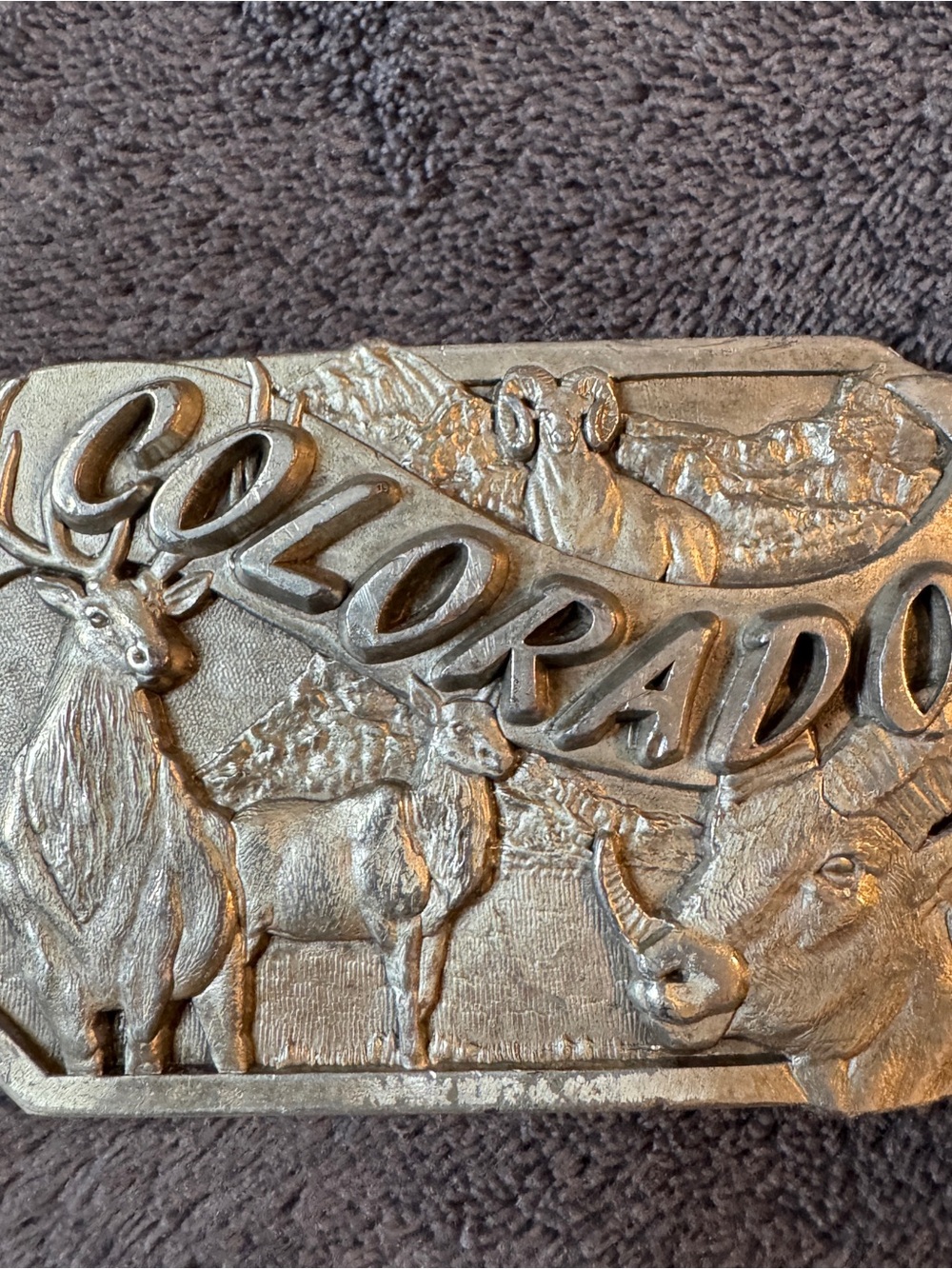 Vintage 1986 Indiana Metal Craft Colorado Wildlife Belt Buckle N297 Deer Ram